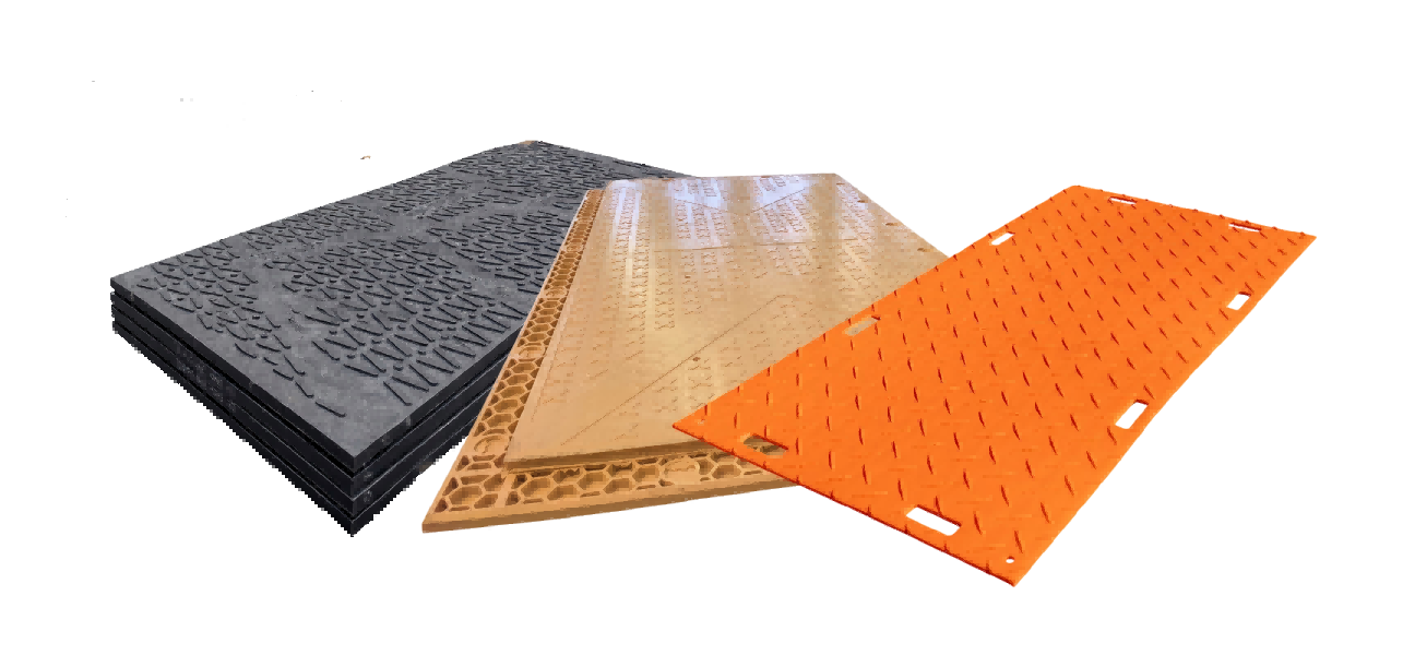 Ground protection mats deployed on construction site