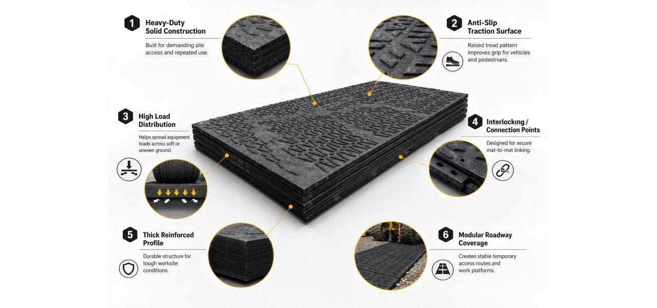Heavy-duty solid HDPE ground protection mats